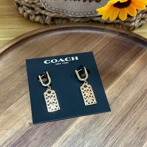 Coach Gold and Black Logo Drop Earrings